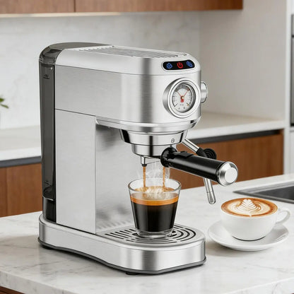 Semi-Automatic 20-Bar at Home Espresso Machine, 1450W Compact yet Powerful Coffee Maker with Milk Frother Steam Wand, 34Oz Water Tank for Latte, Barista Life Brewing Needs, Latte at Home