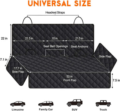 Dog Car Seat Cover, Back Seat Cover for Dogs Pet Car Seat Protector | Waterproof Rear Seat Cover Durable Car Seat Cover, Fits Middle Armrest for Most Cars Suvs Trucks (53” Width)- Black