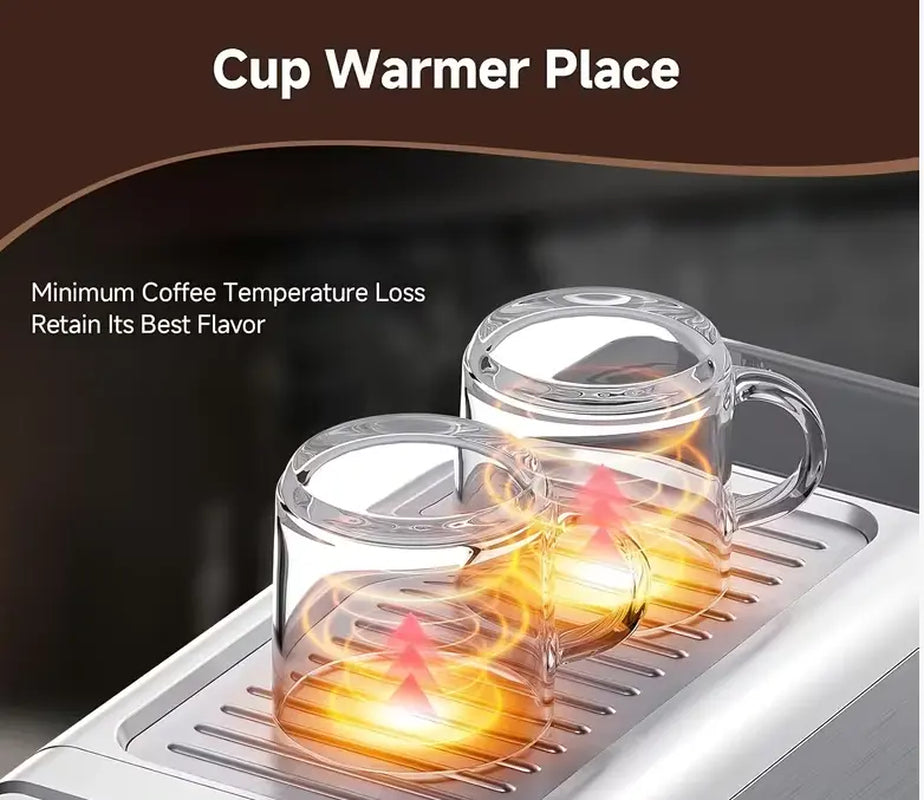 Semi-Automatic 20-Bar at Home Espresso Machine, 1450W Compact yet Powerful Coffee Maker with Milk Frother Steam Wand, 34Oz Water Tank for Latte, Barista Life Brewing Needs, Latte at Home